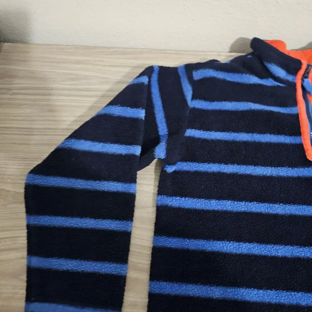 Hanna Andersson Navy Blue Black Stripe Fleece Quarter Zip Sweater Boys 10